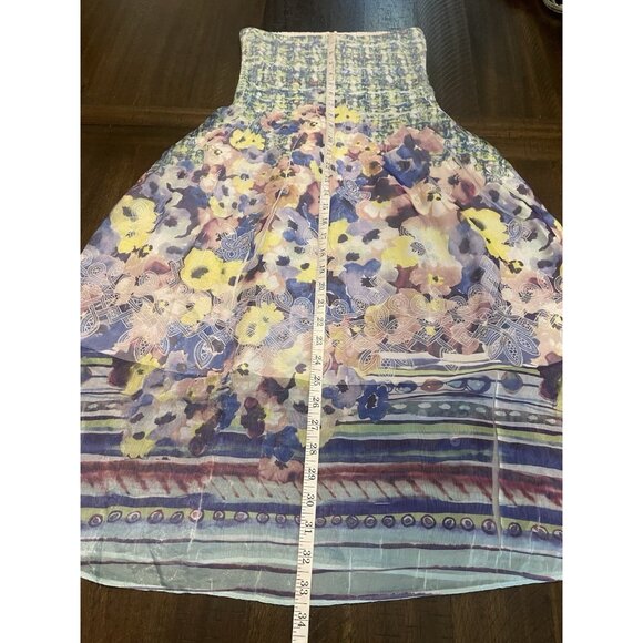 Anthropologie Lapis Blue Floral Smocked Convertible Dress/Maxi Skirt One Size - Picture 3 of 5